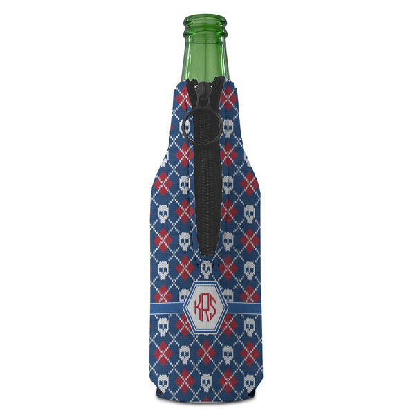 Knitted Argyle & Skulls Zipper Bottle Cooler - BACK (bottle)