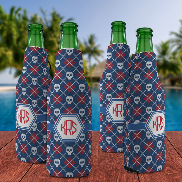 Knitted Argyle & Skulls Zipper Bottle Cooler - Set of 4 - LIFESTYLE