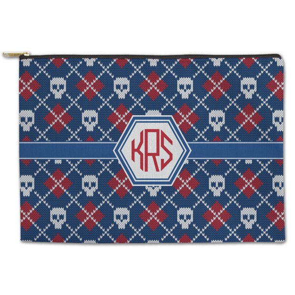 Custom Knitted Argyle & Skulls Zipper Pouch - Large - 12.5"x8.5" (Personalized)