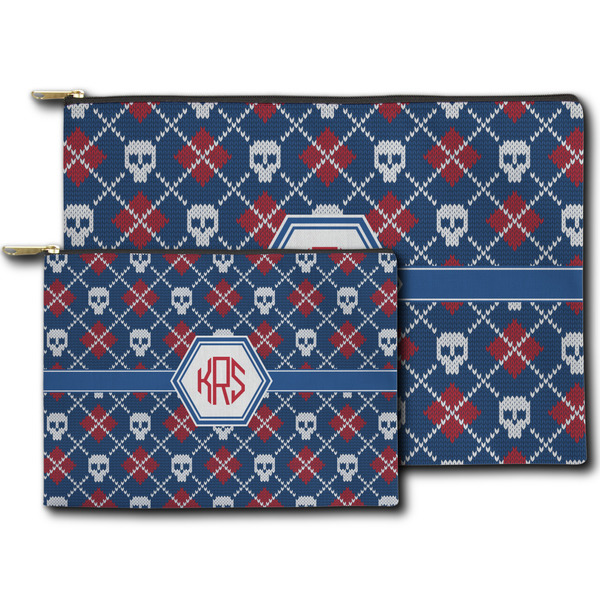 Knitted Argyle & Skulls Zippered Pouches - Size Comparison