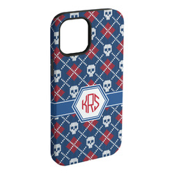 Knitted Argyle & Skulls iPhone Case - Rubber Lined - iPhone 15 Plus (Personalized)
