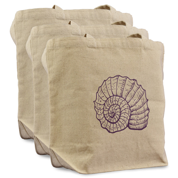 Sea Shells 3 Reusable Cotton Grocery Bags - Front View