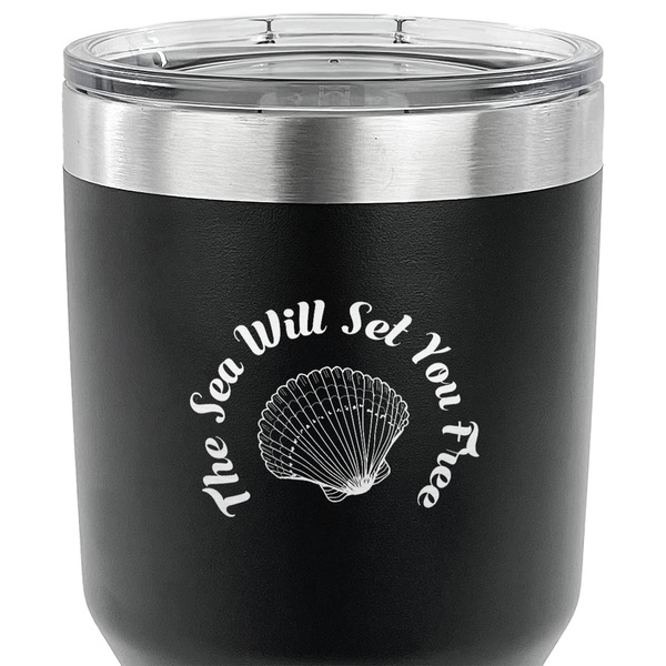 Sea Shells 30 oz Stainless Steel Ringneck Tumbler - Black - CLOSE UP