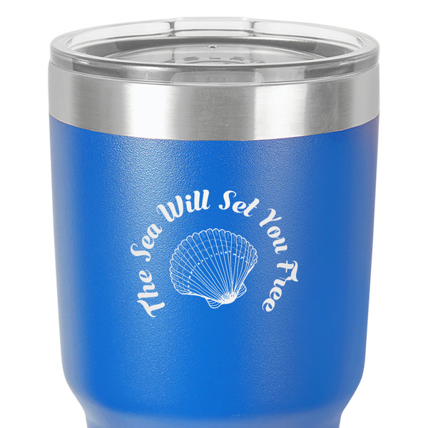 Sea Shells 30 oz Stainless Steel Ringneck Tumbler - Blue - Close Up