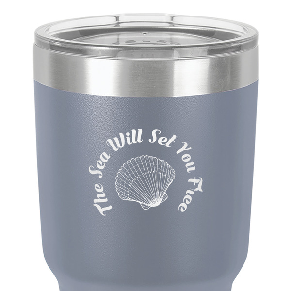 Sea Shells 30 oz Stainless Steel Ringneck Tumbler - Grey - Close Up