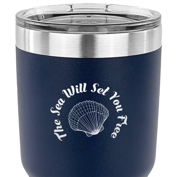 Sea Shells 30 oz Stainless Steel Ringneck Tumbler - Navy - CLOSE UP