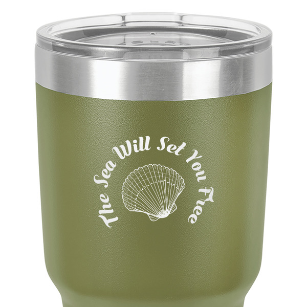 Sea Shells 30 oz Stainless Steel Ringneck Tumbler - Olive - Close Up
