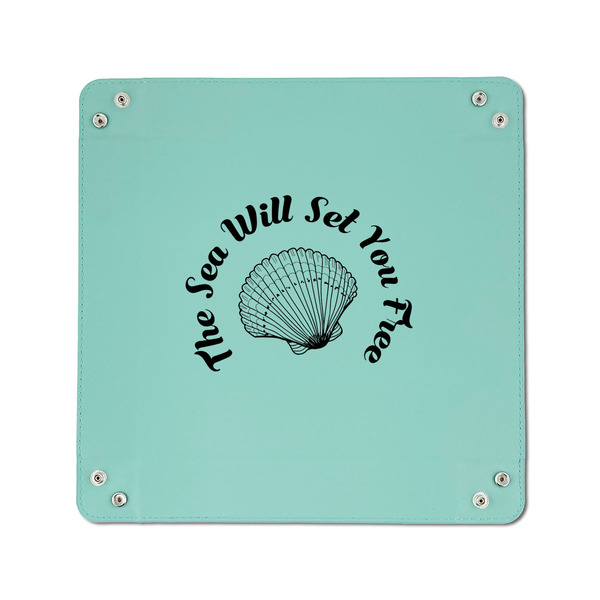 Sea Shells 6" x 6" Teal Leatherette Snap Up Tray - APPROVAL