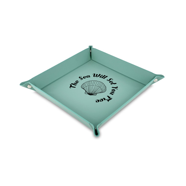 Custom Sea Shells 6" x 6" Teal Faux Leather Valet Tray (Personalized)