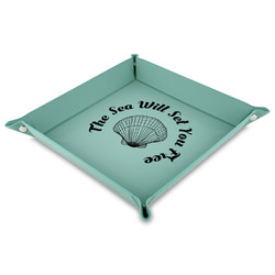 Sea Shells 9" x 9" Teal Faux Leather Valet Tray (Personalized)