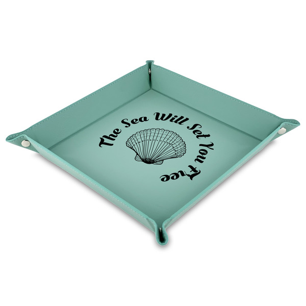 Custom Sea Shells 9" x 9" Teal Faux Leather Valet Tray (Personalized)