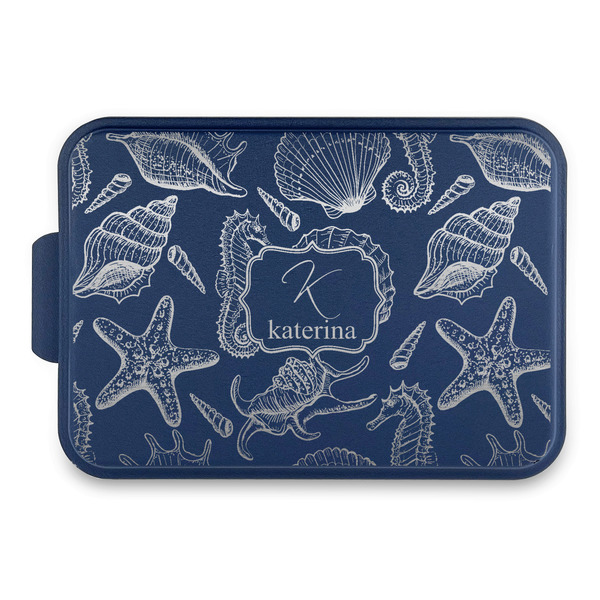 Custom Sea Shells Aluminum Baking Pan with Navy Lid (Personalized)