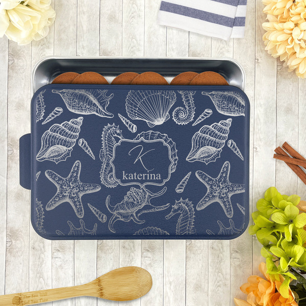 Sea Shells Aluminum Baking Pan - Navy Lid - LIFESTYLE