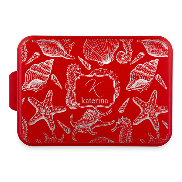 Custom Sea Shells Aluminum Baking Pan with Red Lid (Personalized)