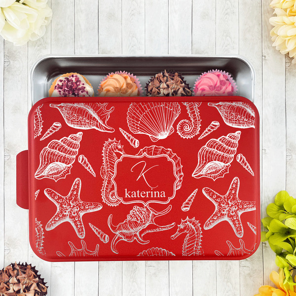 Sea Shells Aluminum Baking Pan - Red Lid - LIFESTYLE