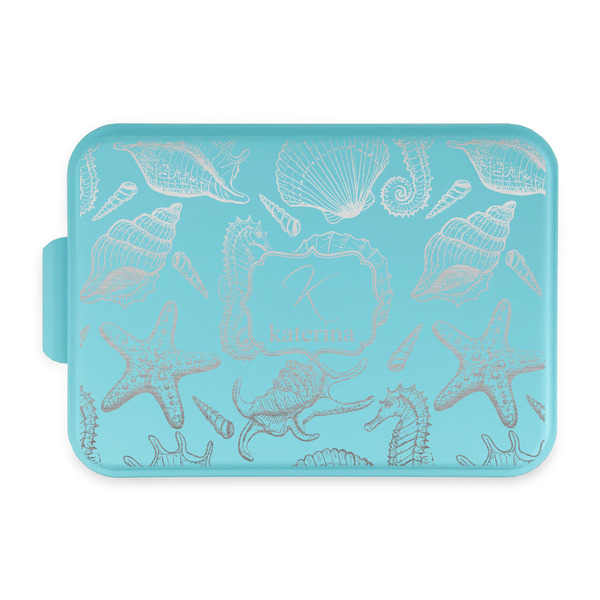 Custom Sea Shells Aluminum Baking Pan with Teal Lid (Personalized)
