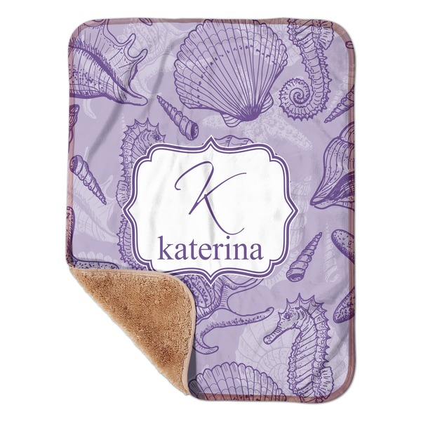 Custom Sea Shells Sherpa Baby Blanket - 30" x 40" w/ Name and Initial