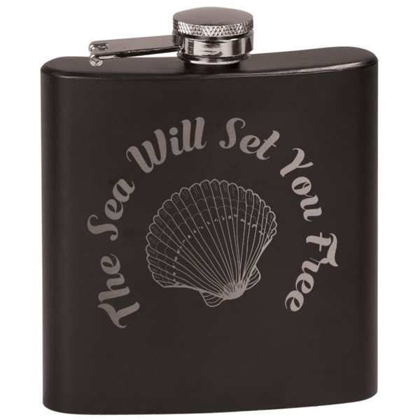 Custom Sea Shells Black Flask Set (Personalized)