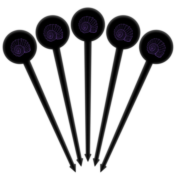 Sea Shells Black Plastic 4" Food Pick - Round - Fan View