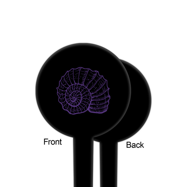 Sea Shells Black Plastic 4" Food Pick - Round - Single Sided - Front & Back