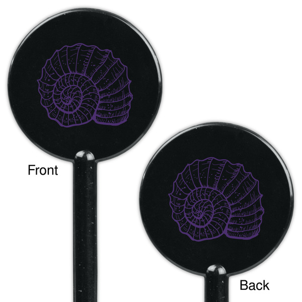 Sea Shells Black Plastic 5.5" Stir Stick - Double Sided - Round - Front & Back