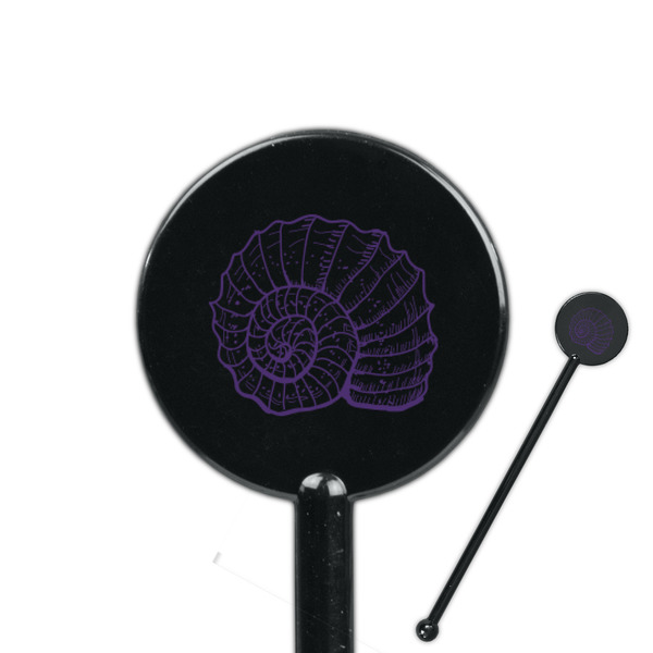 Custom Sea Shells 5.5" Round Plastic Stir Sticks - Black - Single Sided