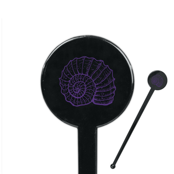 Custom Sea Shells 7" Round Plastic Stir Sticks - Black - Single Sided