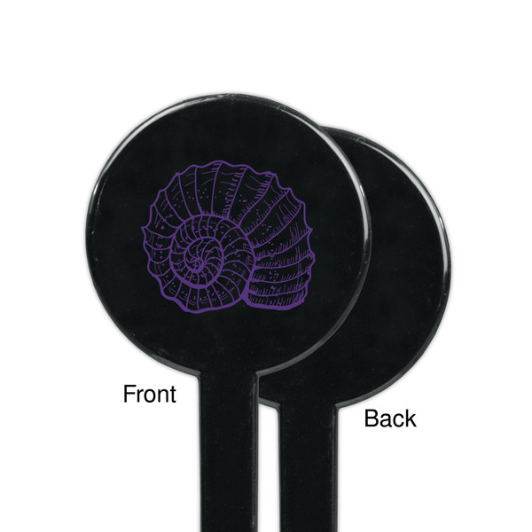 Sea Shells Black Plastic 7" Stir Stick - Single Sided - Round - Front & Back