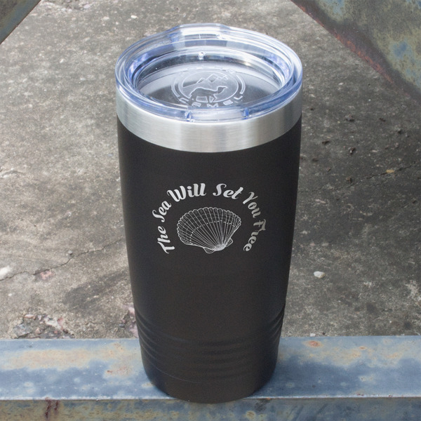 Sea Shells Black Polar Camel Tumbler - 20oz - Angled