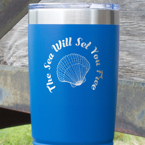 Sea Shells Blue Polar Camel Tumbler - 20oz - Close Up