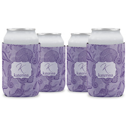 Sea Shells Can Cooler (12 oz) - Set of 4 w/ Name and Initial