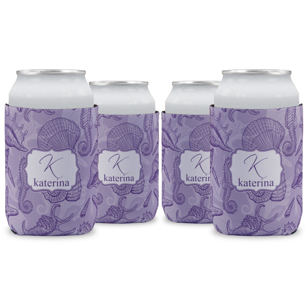 Custom Sea Shells Can Cooler (12 oz) - Set of 4 w/ Name and Initial
