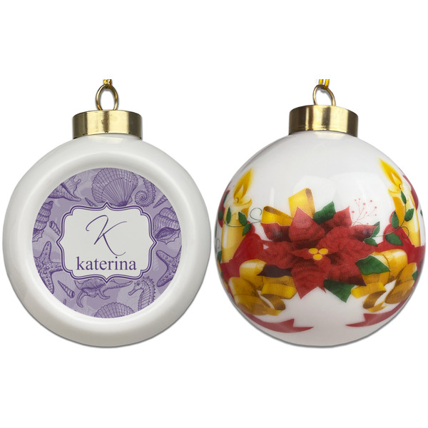 Sea Shells Ceramic Christmas Ornament - Poinsettias (APPROVAL)