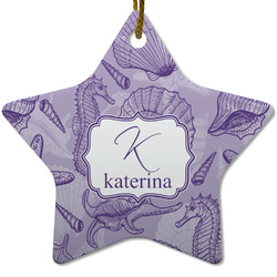 Sea Shells Star Ceramic Ornament w/ Name and Initial