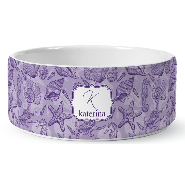 Custom Sea Shells Ceramic Dog Bowl (Personalized)