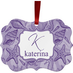 Sea Shells Metal Frame Ornament - Double Sided w/ Name and Initial