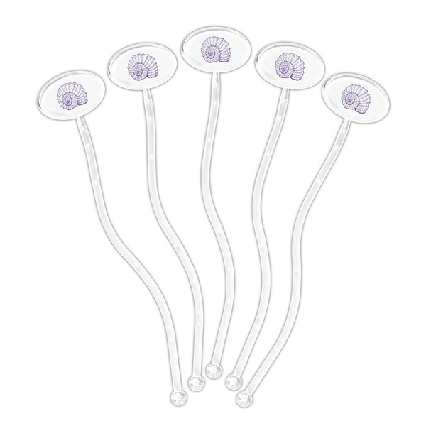 Sea Shells Clear Plastic 7" Stir Stick - Oval - Fan
