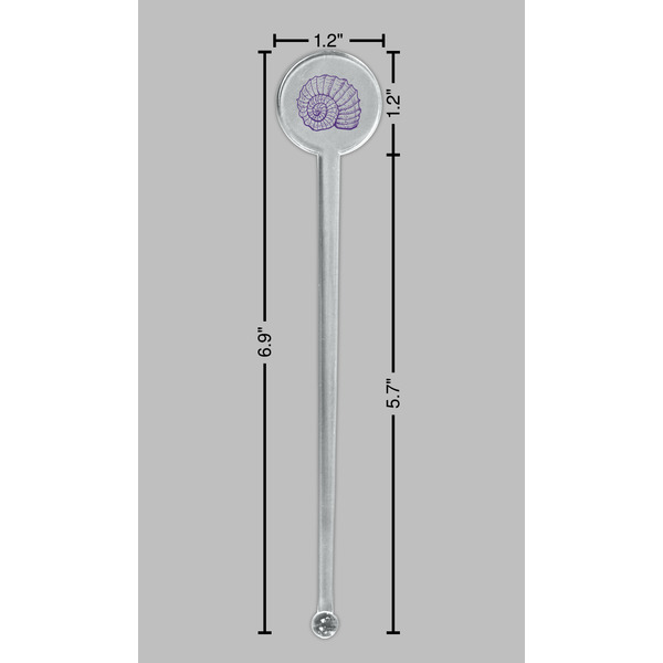 Sea Shells Clear Plastic 7" Stir Stick - Round - Dimensions