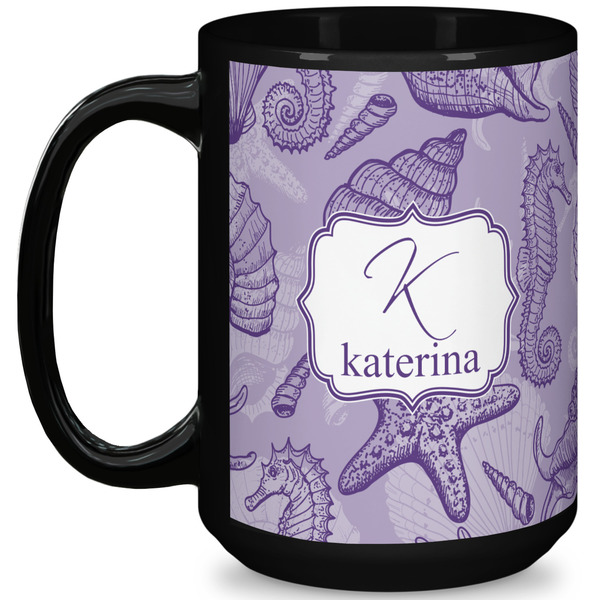 Custom Sea Shells 15 Oz Coffee Mug - Black (Personalized)