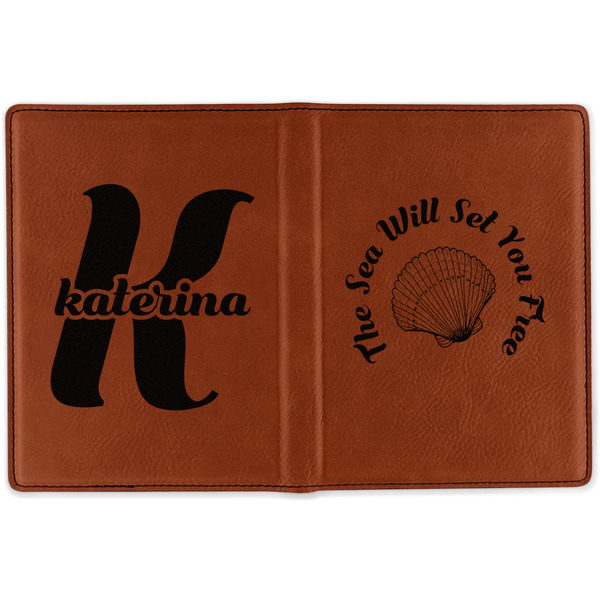 Sea Shells Cognac Leather Passport Holder Outside Double Sided - Apvl