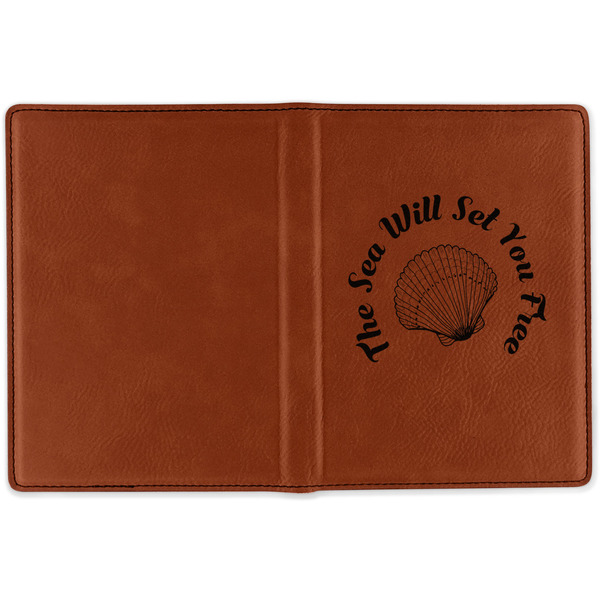 Sea Shells Cognac Leather Passport Holder Outside Single Sided - Apvl