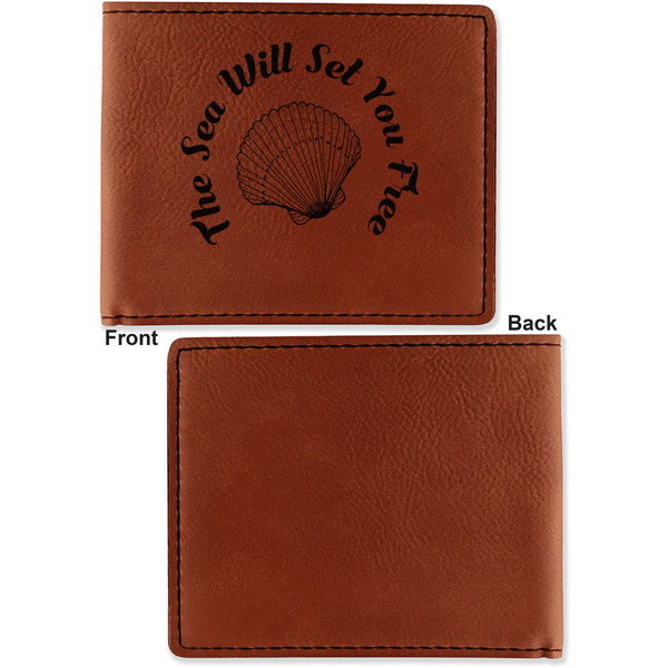 Sea Shells Cognac Leatherette Bifold Wallets - Front and Back Single Sided - Apvl