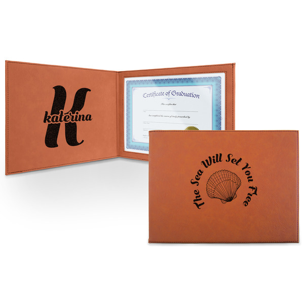 Custom Sea Shells Leatherette Certificate Holder - Front and Inside (Personalized)