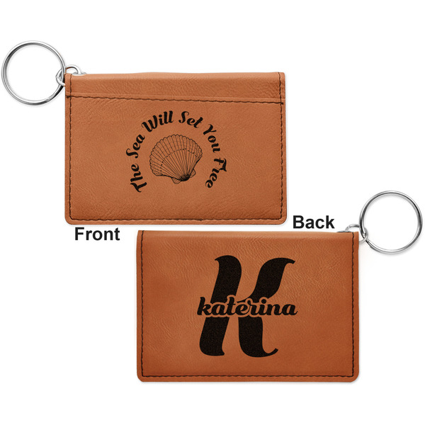 Sea Shells Cognac Leatherette Keychain ID Holders - Front and Back Apvl