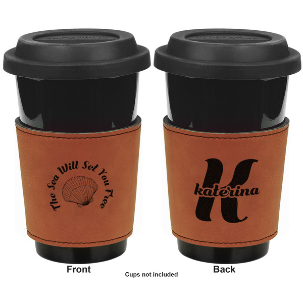 Sea Shells Cognac Leatherette Mug Sleeve - Double Sided Apvl