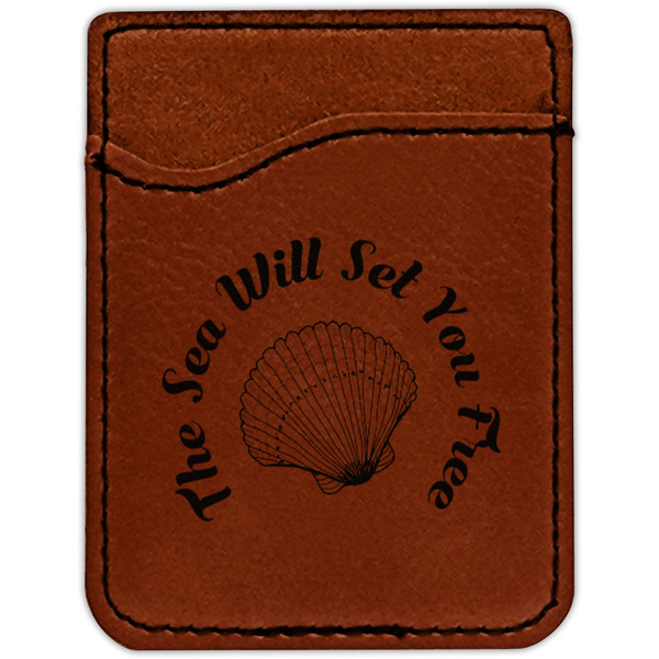 Sea Shells Cognac Leatherette Phone Wallet close up