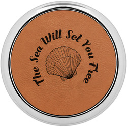 Sea Shells Leatherette Round Coaster w/ Silver Edge - Single or Set (Personalized)