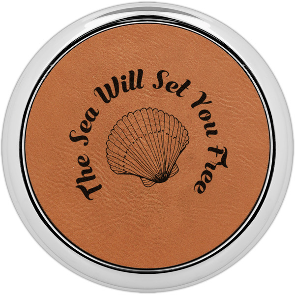 Custom Sea Shells Set of 4 Leatherette Round Coasters w/ Silver Edge (Personalized)