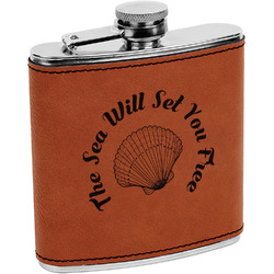 Sea Shells Leatherette Wrapped Stainless Steel Flask (Personalized)