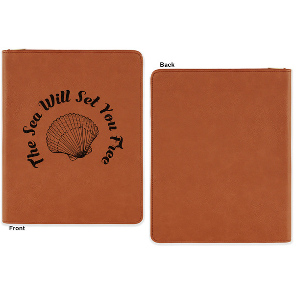 Sea Shells Cognac Leatherette Zipper Portfolios with Notepad - Single Sided - Apvl